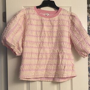 Charming Pink and Cream Womens Cotton blouse. Puffy sleeves